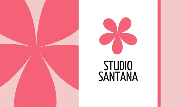 Cartão de visita horizontal para salão de beleza com fundo branco e detalhes em rosa. Apresenta um logo de flor estilizada e o nome 'STUDIO SANTANA' em fonte preta moderna, ideal para divulgar serviços de beleza.